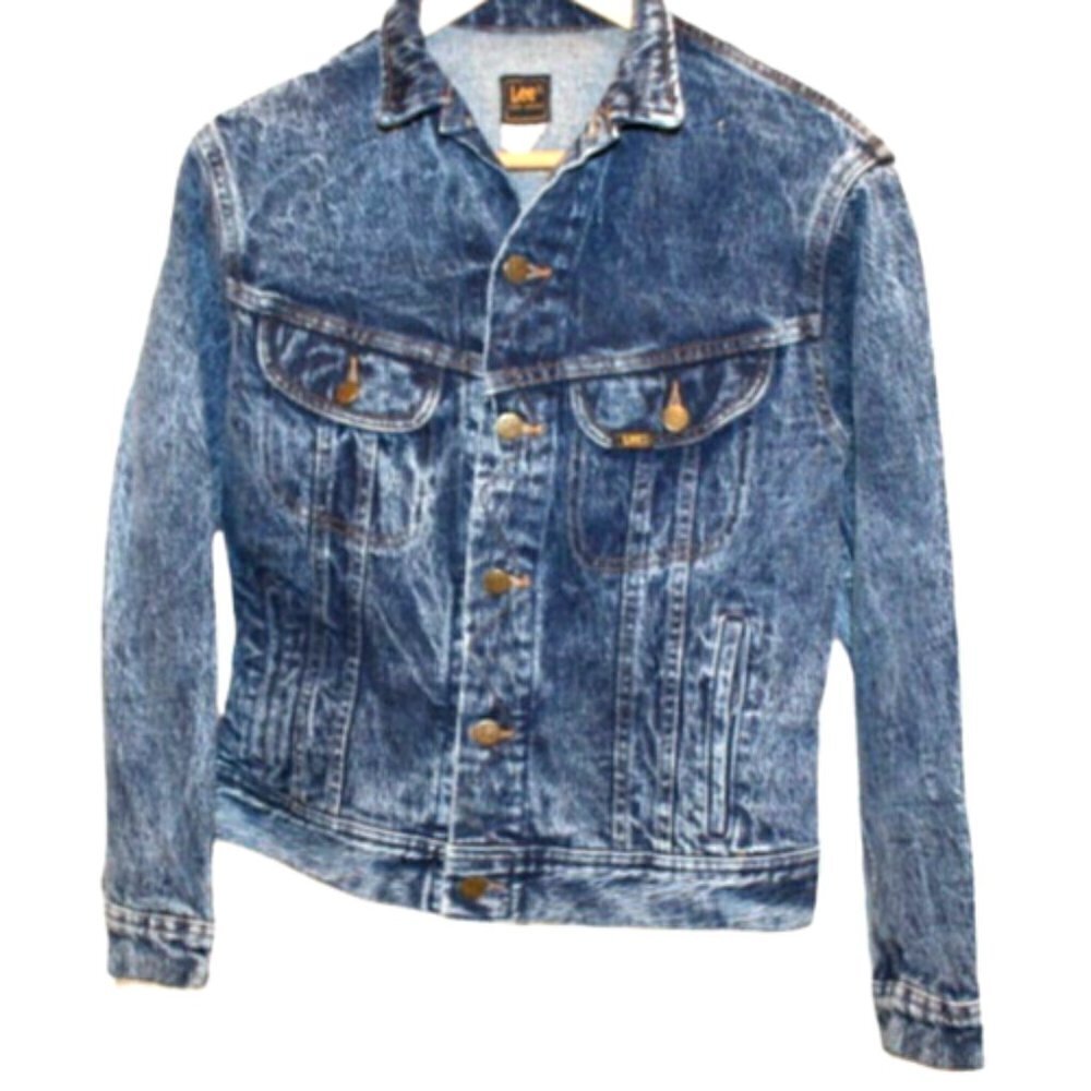Vtg 80s Lee Trucker Blue Cotton Acid Wash Denim Jean Jacket Boy Youth 18